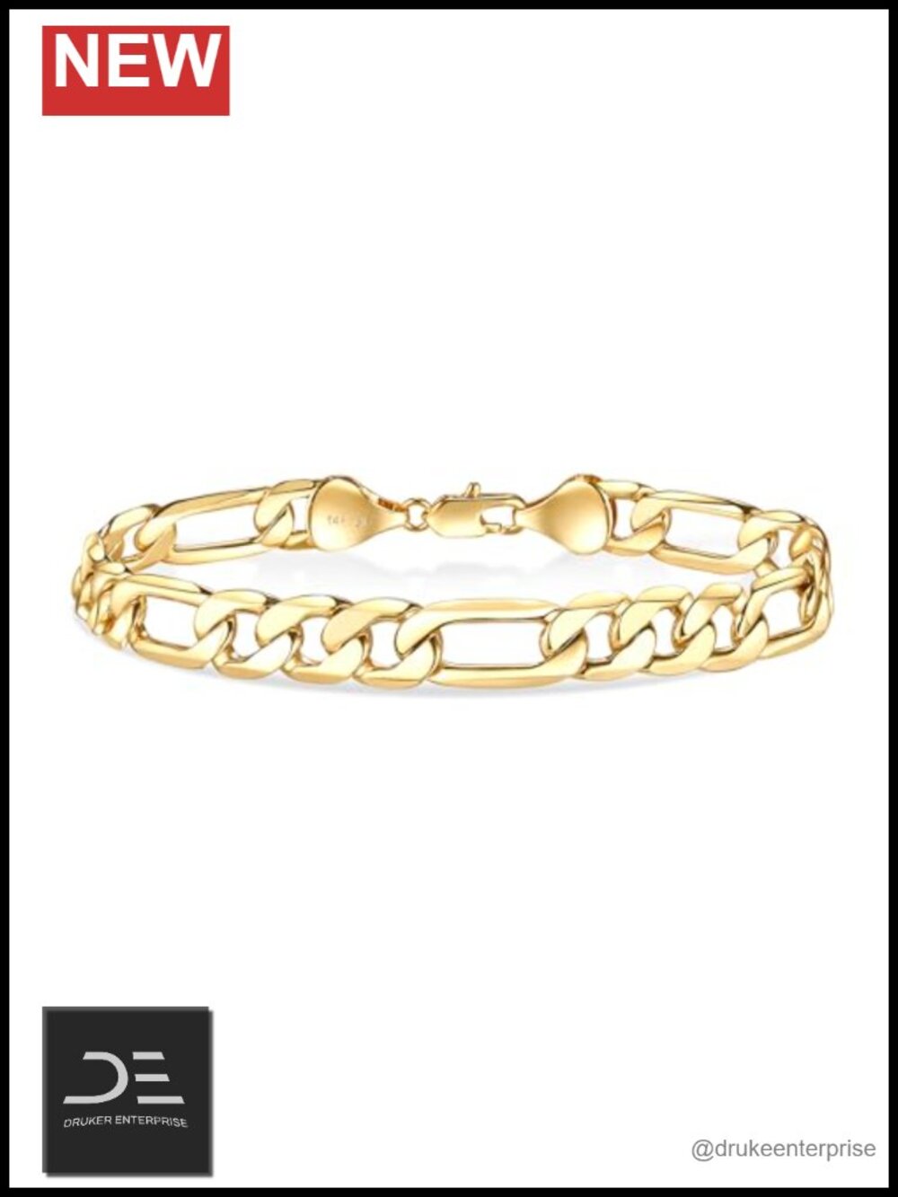 14K Gold Figaro Chain Bracelet 6mm Unisex Hypoallergenic Gift